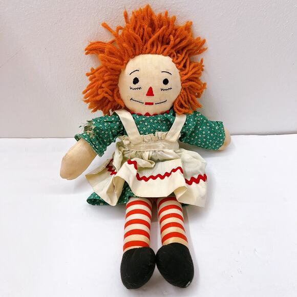 Vintage 1970’s Raggedy Ann & Andy Dolls Set Plush Red Collar Rare Original 15” - Picture 6 of 9